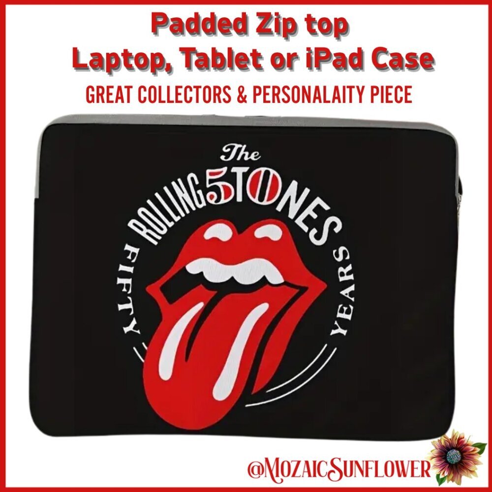 Rolling Stones 50th Anniversary PADDED Neoprene 15" iPad Tablets Laptop Case NWT